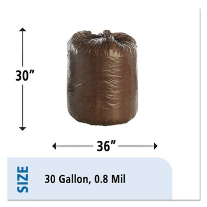 Controlled Life-cycle Plastic Trash Bags, 30 Gal, 0.8 Mil, 30" X 36", Brown, 60/box