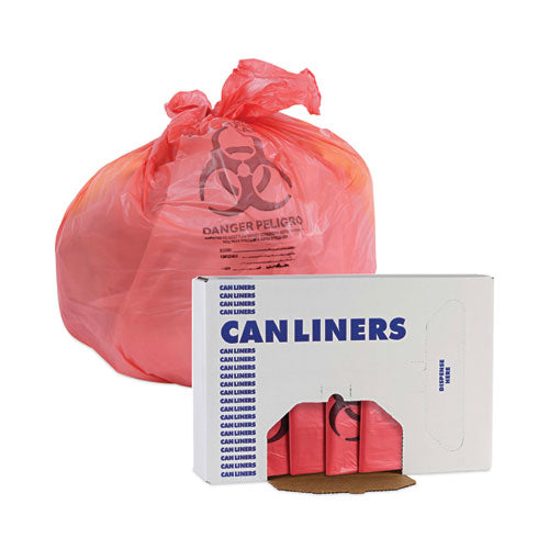 Linear Low Density Health Care Trash Can Liners, 33 Gal, 1.3 Mil, 33 X 39, Red, 150/carton