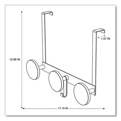 Over The Door Coat Hook, Metal And Plastic, 3 Pegs, Black, 20 Lb Capacity