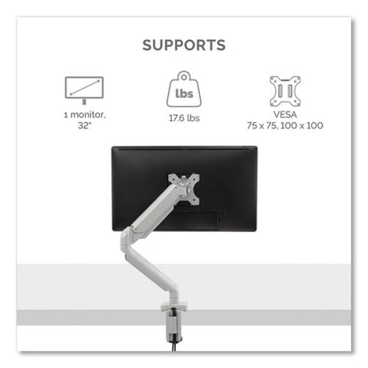 Platinum Series Single Monitor Arm, For 27" Monitors, 360 Deg Rotation, 45 Deg Tilt, 180 Deg Pan, Silver, Supports 20 Lb