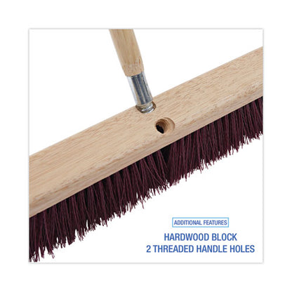 Floor Brush Head, 3.25" Maroon Stiff Polypropylene Bristles, 24" Brush