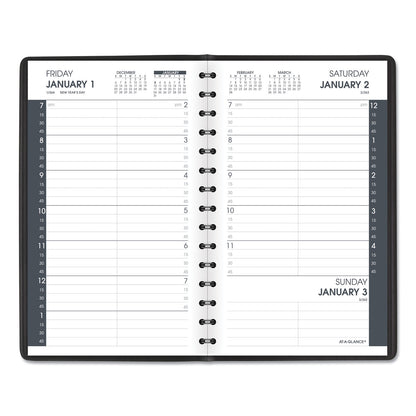 Daily Appointment Book With 15-minute Appointments, One Day/page: Mon To Sun, 8 X 5, Black Cover, 12-month (jan To Dec): 2024