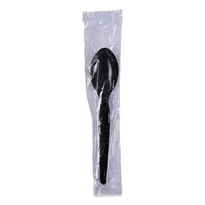 Heavyweight Wrapped Polystyrene Cutlery, Teaspoon, Black, 1,000/carton