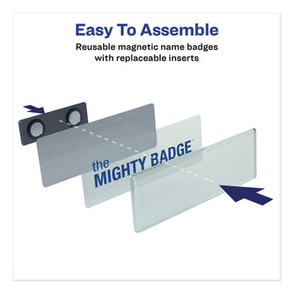 The Mighty Badge Name Badge Holder Kit, Horizontal, 3 X 1, Laser, Silver, 50 Holders/120 Inserts