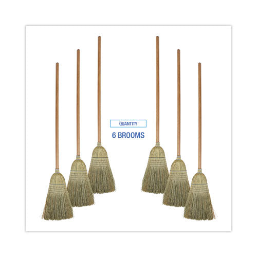 100% Corn Brooms, 60" Overall Length, Natural, 6/carton