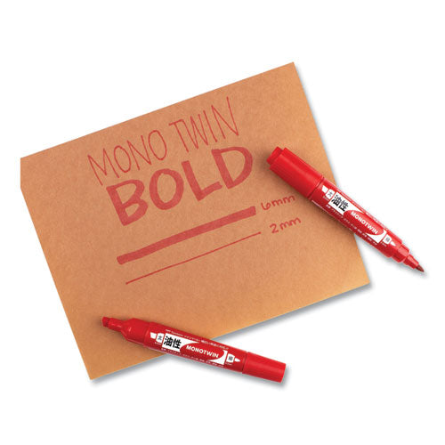 Mono Twin Bold Permanent Marker, Fine/broad Tips, Red, 10/box