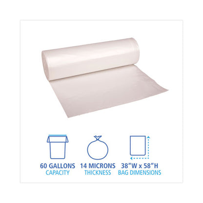 High-density Can Liners, 60 Gal, 14 Mic, 38" X 58", Natural, 25 Bags/roll, 8 Rolls/carton