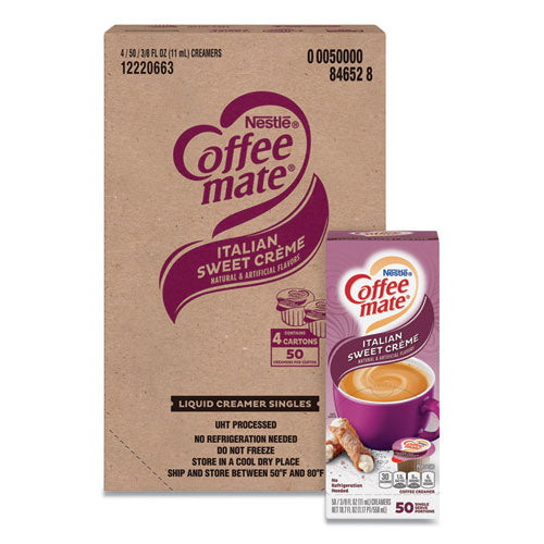 Liquid Coffee Creamer, Italian Sweet Creme, 0.38 Oz Mini Cups, 50/box, 4 Boxes/carton, 200 Total/carton