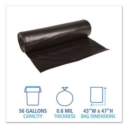 Low-density Waste Can Liners, 56 Gal, 0.6 Mil, 43" X 47", Black, 25 Bags/roll, 4 Rolls/carton