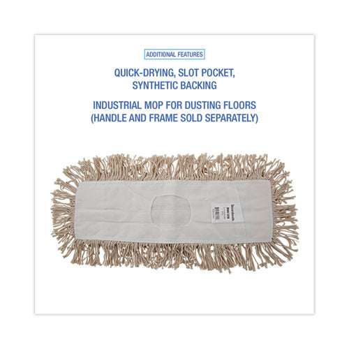 Industrial Dust Mop Head, Hygrade Cotton, 18w X 5d, White