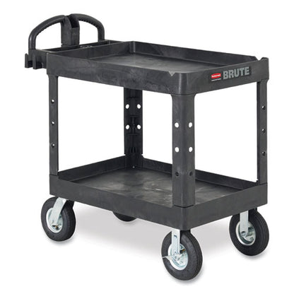 Heavy-duty Utility Cart With Lipped Shelves, Plastic, 2 Shelves, 750 Lb Capacity, 26" X 55" X 33.25", Black