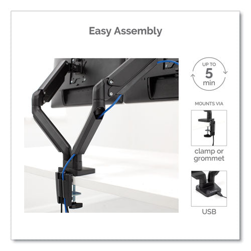 Platinum Series Dual Monitor Arm For 27" Monitors, 360 Deg Rotation, +85 Deg/-20 Deg Tilt, 360 Deg Pan, Black, Supports 20 Lb