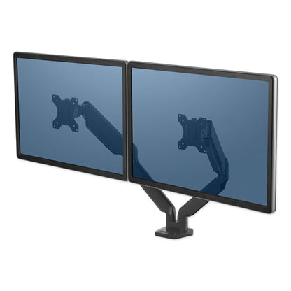 Platinum Series Dual Monitor Arm For 27" Monitors, 360 Deg Rotation, +85 Deg/-20 Deg Tilt, 360 Deg Pan, Black, Supports 20 Lb