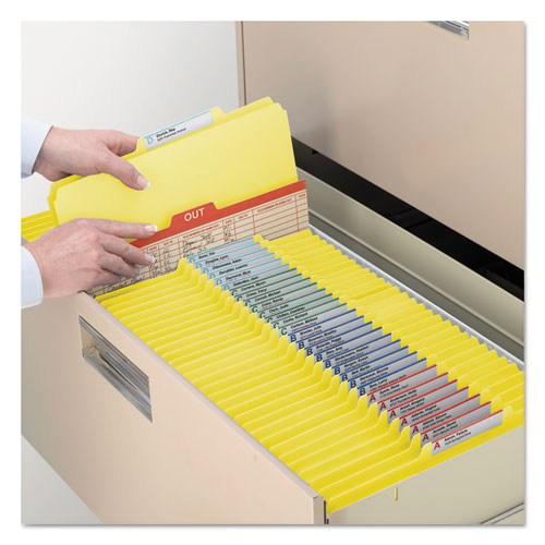 Top Tab Classification Folders, Six Safeshield Fasteners, 2" Expansion, 2 Dividers, Letter Size, Yellow Exterior, 10/box