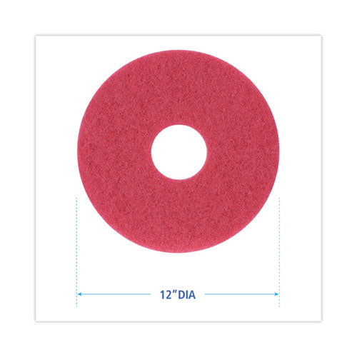 Buffing Floor Pads, 12" Diameter, Red, 5/carton