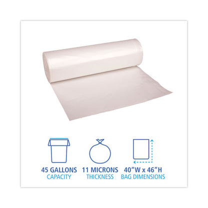 High-density Can Liners, 45 Gal, 11 Mic, 40" X 46", Natural, 25 Bags/roll, 10 Rolls/carton