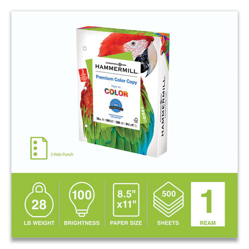 Premium Color Copy Print Paper, 100 Bright, 3-hole, 28 Lb Bond Weight, 8.5 X 11, Photo White, 500 Sheets/ream, 8 Reams/carton