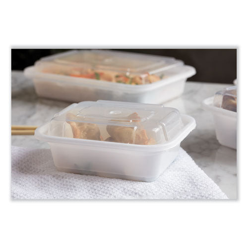 Newspring Versatainer Microwavable Containers, Rectangular, 12 Oz, 4.5 X 5.5 X 2.12, White/clear, Plastic, 150/carton