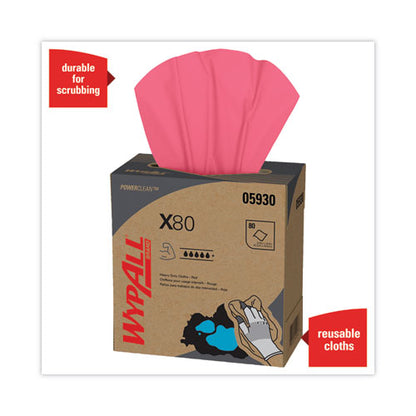 X80 Cloths, Hydroknit, Pop-up Box, 8.34 X 16.8, Red, 80/box, 5 Box/carton