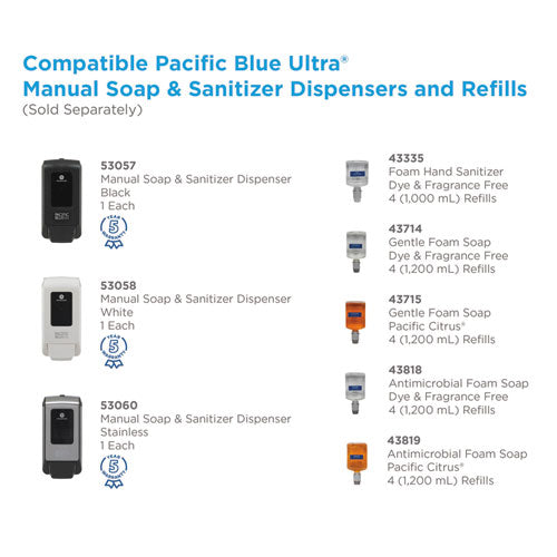 Pacific Blue Ultra Soap/sanitizer Dispenser 1,200 Ml Refill, 5.6 X 4.4 X 11.5, Black