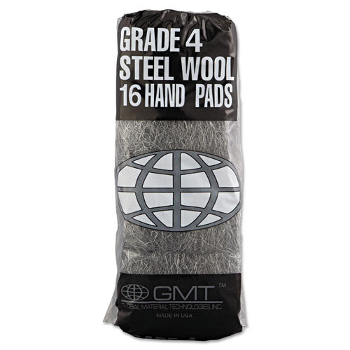 Industrial-quality Steel Wool Hand Pads, #4 Extra Coarse, Steel Gray, 16 Pads/sleeve, 12 Sleeves/carton