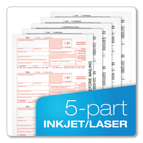 1099-nec Tax Forms, Fiscal Year: 2023, Five-part Carbonless, 8.5 X 3.5, 3 Forms/sheet, 50 Forms Total