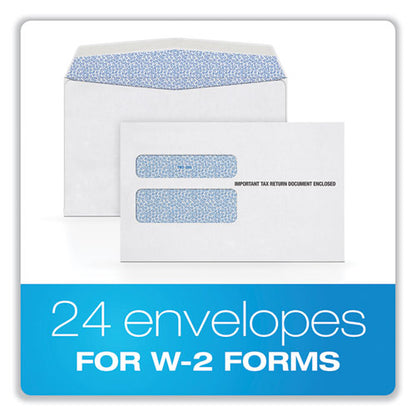 W-2 Gummed Seal Double-window Envelopes, Commercial Flap, Gummed Closure, 5.63 X 9, White, 24/pack