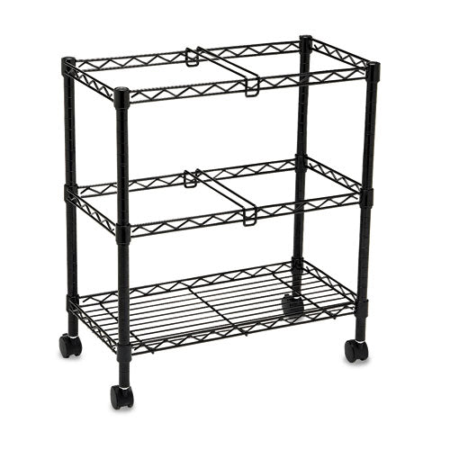 Two-tier Rolling File Cart, Metal, 3 Bins, 25.75" X 14" X 29.75", Black