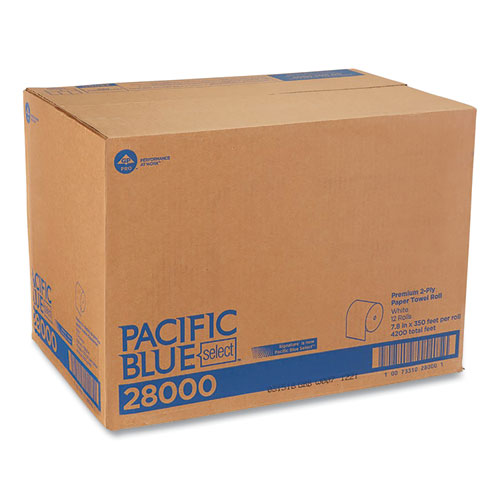 Pacific Blue Select Premium Nonperf Paper Towels, 2-ply, 7.88 X 350 Ft, White, 12 Rolls/carton