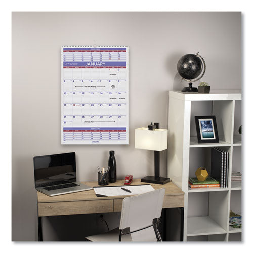 Three-month Wall Calendar, 15.5 X 22.75, White Sheets, 12-month (jan To Dec): 2024