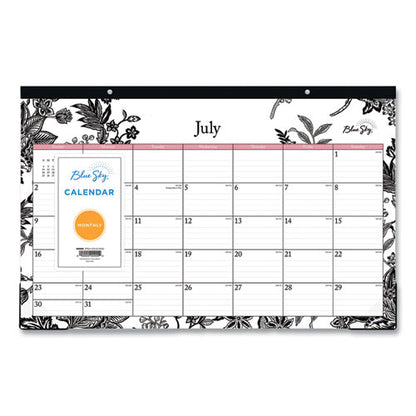 Analeis Academic Year Desk Pad Calendar, Floral Artwork, 17 X 11, White/black/pink Sheets, 12-month (july To June): 2023-2024