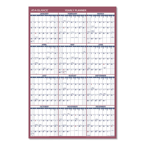 Vertical/horizontal Wall Calendar, 24 X 36, White/blue/red Sheets, 12-month (jan To Dec): 2024