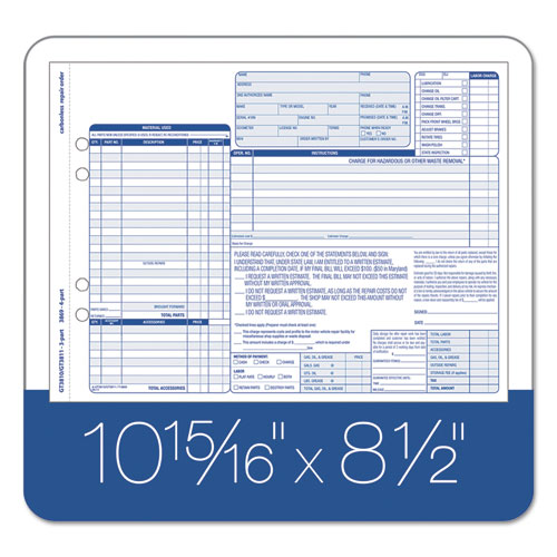 Auto Repair Four-part Order Form, Four-part Carbonless, 11 X 8.5, 50 Forms Total