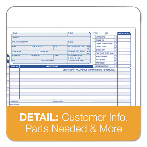 Auto Repair Four-part Order Form, Four-part Carbonless, 11 X 8.5, 50 Forms Total