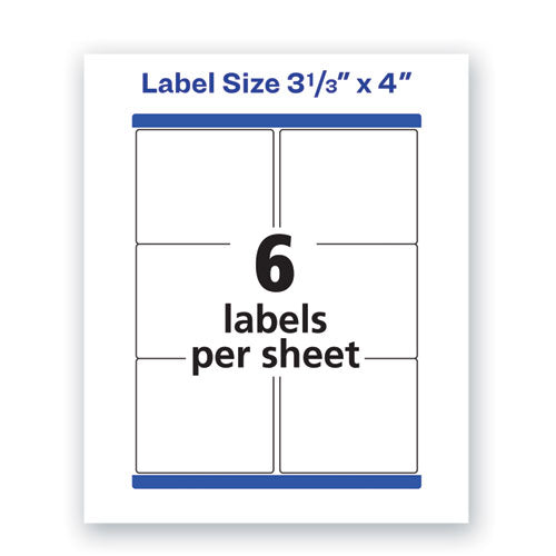 Waterproof Shipping Labels With Trueblock And Sure Feed, Laser Printers, 3.33 X 4, White, 6/sheet, 50 Sheets/pack