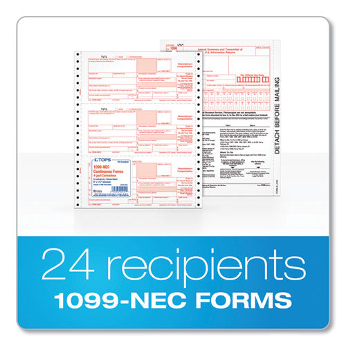 1099-nec Continuous Tax Forms, Fiscal Year: 2023, Four-part Carbonless, 8.5 X 5.5, 2 Forms/sheet, 24 Forms Total