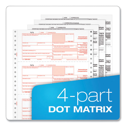 1099-nec Continuous Tax Forms, Fiscal Year: 2023, Four-part Carbonless, 8.5 X 5.5, 2 Forms/sheet, 24 Forms Total