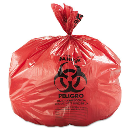 Biohazard Low-density Commercial Can Liners, Coreless Interleaved Roll, 4 Gal, 1.3 Mil, 40" X 46", Red, 20/roll, 5 Rolls/ct