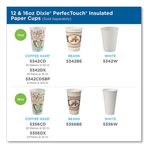 Perfectouch Paper Hot Cups, 12 Oz, Coffee Haze Design, Individually Wrapped, 1,000/carton