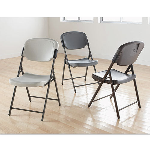 Rough N Ready Commercial Folding Chair, Supports Up To 350 Lb, 15.25" Seat Height, Platinum Seat, Platinum Back, Black Base