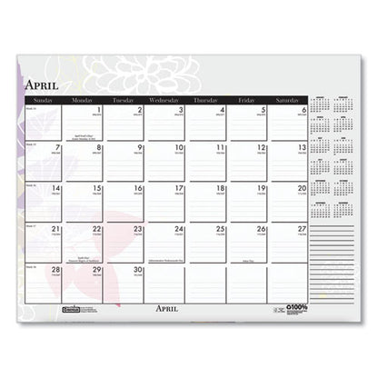 Recycled Desk Pad Calendar, Wild Flowers Artwork, 22 X 17, White Sheets, Black Binding/corners,12-month (jan-dec): 2024