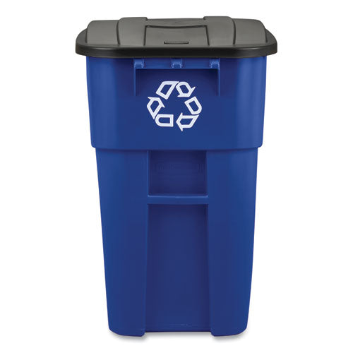 Square Brute Recycling Rollout Container, 50 Gal, Plastic, Blue