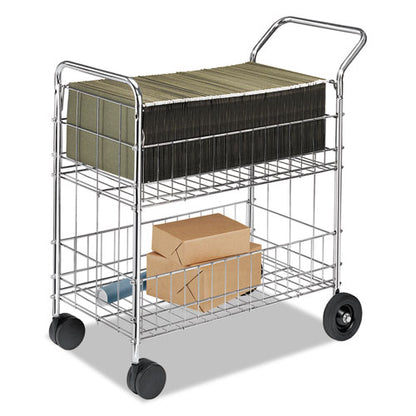 Wire Mail Cart, Metal, 2 Bins, 21.5" X 37.5" X 39.5", Chrome