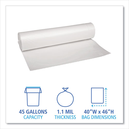 Recycled Low-density Polyethylene Can Liners, 45 Gal, 1.1 Mil, 40" X 46", Clear, 10 Bags/roll, 10 Rolls/carton