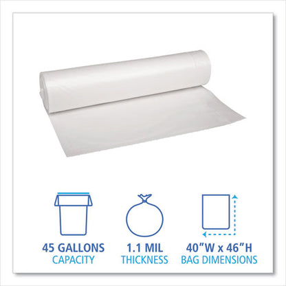 Recycled Low-density Polyethylene Can Liners, 45 Gal, 1.1 Mil, 40" X 46", Clear, 10 Bags/roll, 10 Rolls/carton