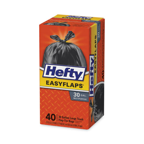 Easy Flaps Trash Bags, 30 Gal, 1.05 Mil, 30" X 33", Black, 40/box