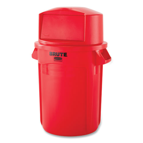 Vented Round Brute Container, 32 Gal, Plastic, Red