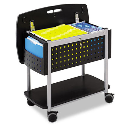 Scoot Mobile File, Metal, 2 Shelves, 2 Bins, 29.75" X 18.75" X 27", Black/silver