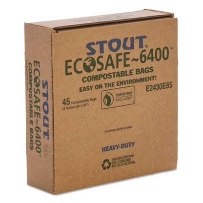 Ecosafe-6400 Bags, 13 Gal, 0.85 Mil, 24" X 30", Green, 45/box