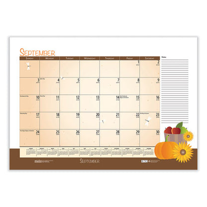 Recycled Academic Year Desk Pad Calendar, Illustrated Seasons Artwork, 22 X 17, Black Binding, 12-month (july-june): 2023-24